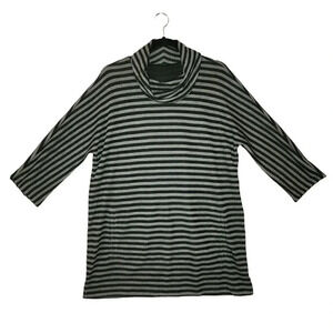 New Talbots Women's Black Gray Rayon Striped Pocket Cowl Neck Tunic Shirt Medium